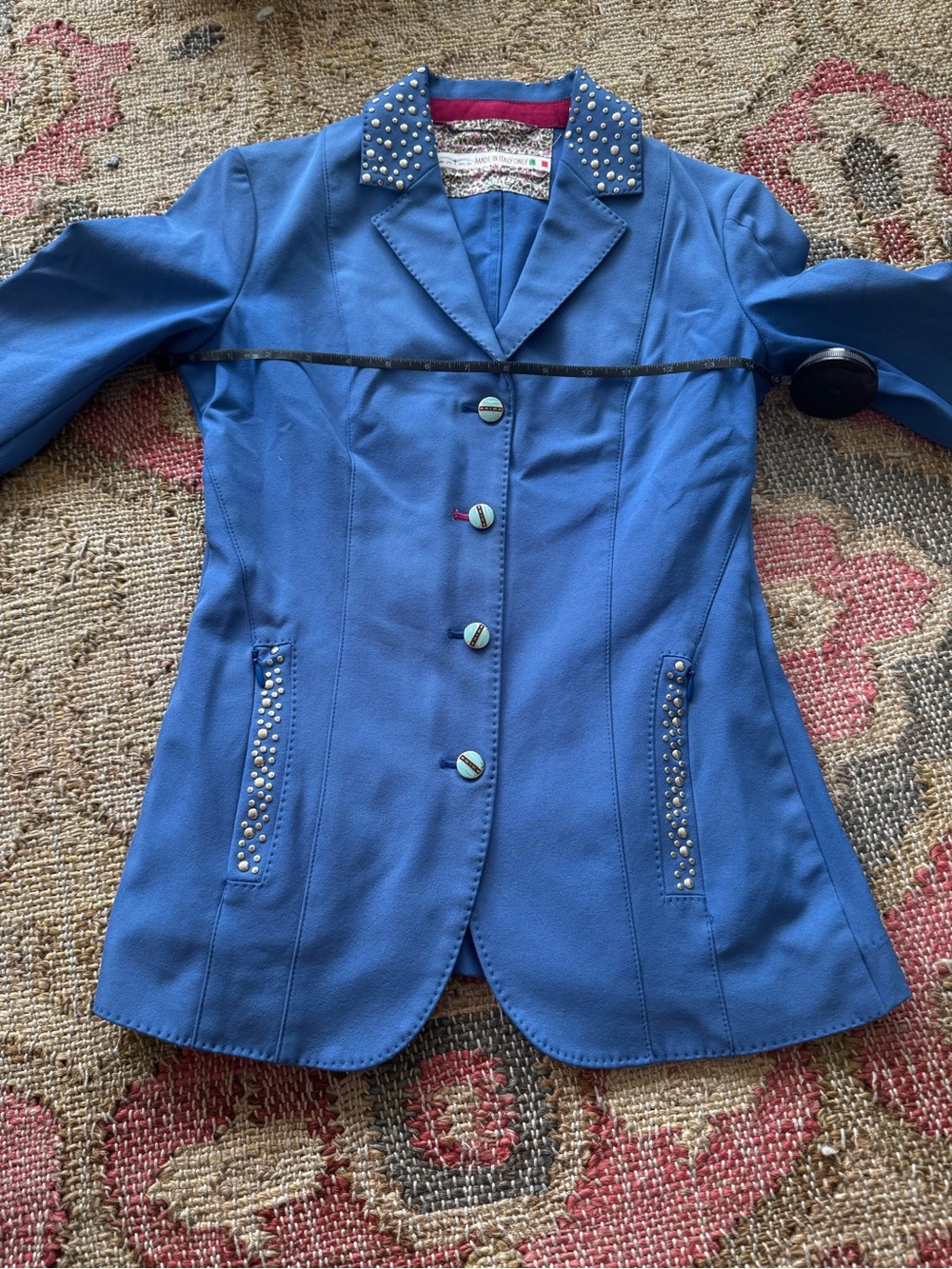 Animo Italia Show Jacket Blue w/ Stud Embellishments & Floral Trim IT 40/US 4 - Picture 5 of 16
